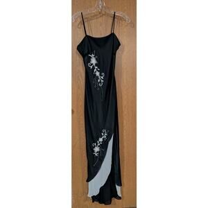 Cicci Dress Women Black White Layered Beaded Floral Evening Gown - Medium